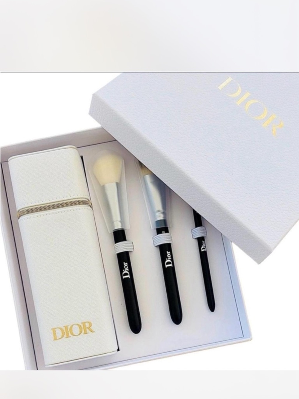 Dior Black and White Makeup Brush Set with Gold Logo